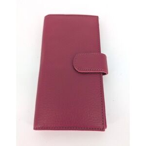 Genuine Leather Slim Bifold Wallet Womens OS Magenta Pink Snap Closure Classic
